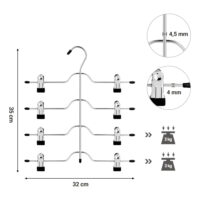 Metall-Hosenbügel, 4-stufig und verstellbar, ideal für Hosen, Röcke und Schals. Rutschfest mit PVC-beschichteten Clipspitzen für sicheren Halt.