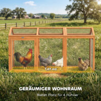 Hühnerstall mit Auslauf und Sitzstange für 4 Hühner aus Holz