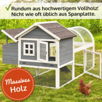 Wetterfester Hühnerstall mit integrierten Legenestern und Sitzstangen.