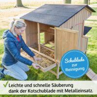 Massiver Hühnerstall mit Stalltür und Freilaufbereich für artgerechte Haltung.
