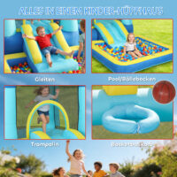 Hüpfburg aufblasbar für Kinder mit Rutsche Trampolin und Pool