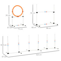 Weiss-gelbes 3-teiliges Hunde Agility Set mit Tragetasche, perfekt für mobiles Training und Spass mit Ihrem Hund.