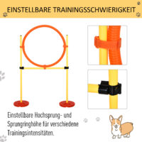 Gelbes 3-in-1 Hunde Agility Set mit praktischer Tragetasche, bietet verschiedene Trainingsmöglichkeiten für Agility-Sport.