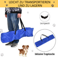 Gelbes 3-in-1 Hunde Agility Set mit praktischer Tragetasche, bietet verschiedene Trainingsmöglichkeiten für Agility-Sport.