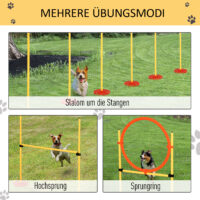 Gelbes 3-in-1 Hunde Agility Set mit praktischer Tragetasche, bietet verschiedene Trainingsmöglichkeiten für Agility-Sport.