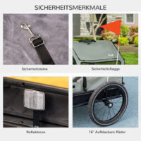 Grauer 3-in-1 Hundeanhänger mit Reflektoren, bis 10kg belastbar, als Anhänger, Jogger und Buggy nutzbar, ideal für kleine Hunde.