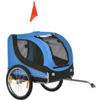 Blau-schwarzer geräumiger Hundeanhänger für das Fahrrad, 130x73x90cm, ermöglicht den Transport von Hunden bei Radtouren.
