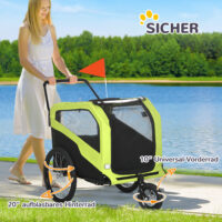 Grüner 2-in-1 Hundeanhänger, der auch als Buggy genutzt werden kann, bis 30kg belastbar, perfekt für grosse Hunde.