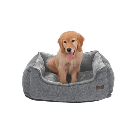 Hundebett Schlafsofa in Hellgrau, rutschfest, Leinenoptik, 70x55x21cm