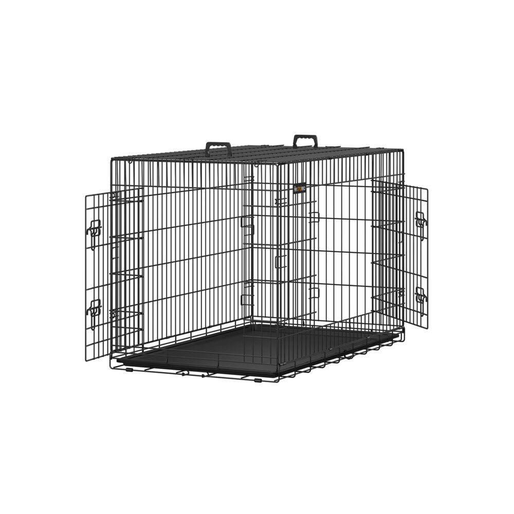 Große Hundebox 122 cm in Schwarz mit zwei Türen, sicher und stabil.
