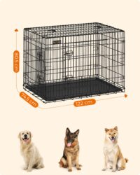 Große Hundebox 122 cm in Schwarz mit zwei Türen, sicher und stabil.