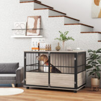 Hundebox Zwinger Hundebox robust für grosse Hunde 100x60x68cm Holzoptik schwarz