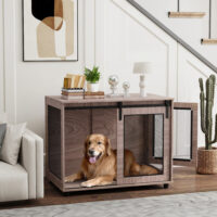 Hundebox Transportbox für Hunde mit Türen 98x60x78cm hellbraun