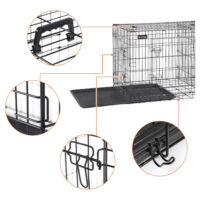Faltbarer Metall-Hundekäfig für große Hunde in Schwarz, aus robustem Eisendraht, mit abnehmbarer Trennwand und Bodenwanne. Maße: 122 x 74,5 x 80,5 cm. Ideal für Sicherheit und Komfort von Haustieren.