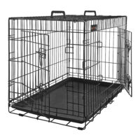 Faltbarer Metall-Hundekäfig für große Hunde in Schwarz, aus robustem Eisendraht, mit abnehmbarer Trennwand und Bodenwanne. Maße: 122 x 74,5 x 80,5 cm. Ideal für Sicherheit und Komfort von Haustieren.