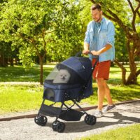 Hundebuggy klappbar mit Dach und Sicherheitsleine bis 10kg blau