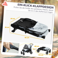 Hundebuggy faltbar mit 4 Rädern und Bremse für grosse Hunde