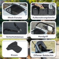 Hundebuggy faltbar mit 4 Rädern und Bremse für grosse Hunde