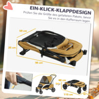 Hundebuggy faltbar mit 4 Rädern für grosse Hunde braun