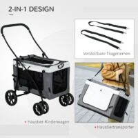 Hundebuggy klappbar mit abnehmbarem Korb für kleine Hunde
