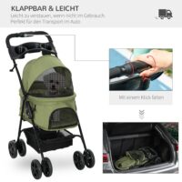 Hundebuggy klappbar mit Sicherheitsleinen und Becherhalter