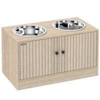 Hundefutterstation mit Schrank und 2 Edelstahlnäpfen für grosse Hunde Holz