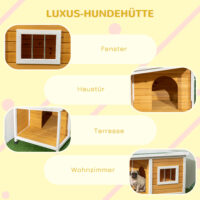 Hundehütte wetterfest mit Veranda und aufklappbarem Dach aus Holz