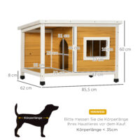 Hundehütte wetterfest mit Veranda und aufklappbarem Dach aus Holz