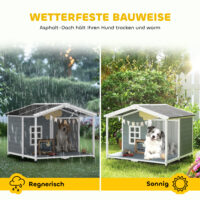 Hundehütte wetterfest erhöht mit Terrasse für mittlere Hunde aus Holz