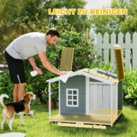 Hundehütte wetterfest erhöht mit Terrasse für mittlere Hunde aus Holz