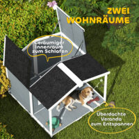 Hundehütte wetterfest erhöht mit Terrasse für mittlere Hunde aus Holz