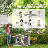 Hundehütte wetterfest erhöht mit Terrasse für mittlere Hunde aus Holz