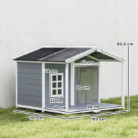 Hundehütte wetterfest erhöht mit Terrasse für mittlere Hunde aus Holz