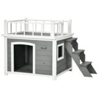 Hundehütte mit Dachterrasse und Treppe für draussen aus Holz