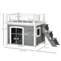 Hundehütte mit Dachterrasse und Treppe für draussen aus Holz