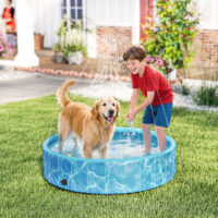 Hundepool faltbar mit Brunnen Planschbecken für Hunde blau
