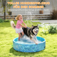 Hundepool faltbar mit Brunnen Planschbecken für Hunde blau