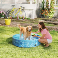 Hundepool faltbar mit Brunnen Planschbecken für Hunde blau