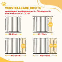 Hundegitter verstellbar für Tür und Treppe Metall schwarz