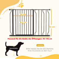 Hundegitter verstellbar für Tür und Treppe Metall schwarz