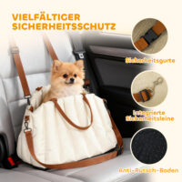 Hundetragetasche mit Gurt und Kissen für kleine Hunde cremeweiss