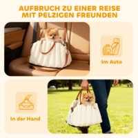 Hundetragetasche mit Gurt und Kissen für kleine Hunde cremeweiss