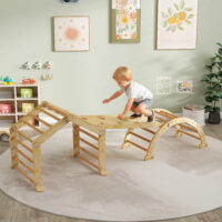 Indoor-Klettergerüst mit Rutsche Rampe Leiter Tafel für Kinder Holz