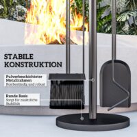 Kaminbesteck 5-teilig in Schwarz mit Schaufel, Besen und Zange.