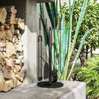 Kaminbesteck 5-teilig in Schwarz mit Schaufel, Besen und Zange.