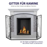 Kamingitter mit 3 Paneelen, klappbar, sicher und stabil in Schwarz.