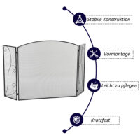 Kamingitter mit 3 Paneelen, klappbar, sicher und stabil in Schwarz.