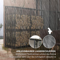Kaminholzregal mit Abdeckung, 117 m³ Volumen, belastbar bis 100 kg, Farbe Schwarz.