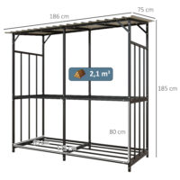 Kaminholzregal mit Abdeckung, 117 m³ Volumen, belastbar bis 100 kg, Farbe Schwarz.