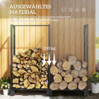 Kaminholzregal 123x32x115 cm, 2 Abschnitte, bis 200 kg Tragkraft, Schwarz.